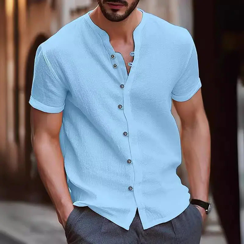 2023 Men's Vintage Cotton Linen Casual Short Sleeve Shirt