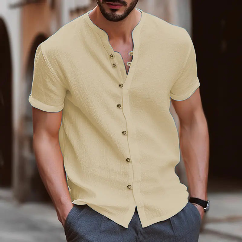 2023 Men's Vintage Cotton Linen Casual Short Sleeve Shirt