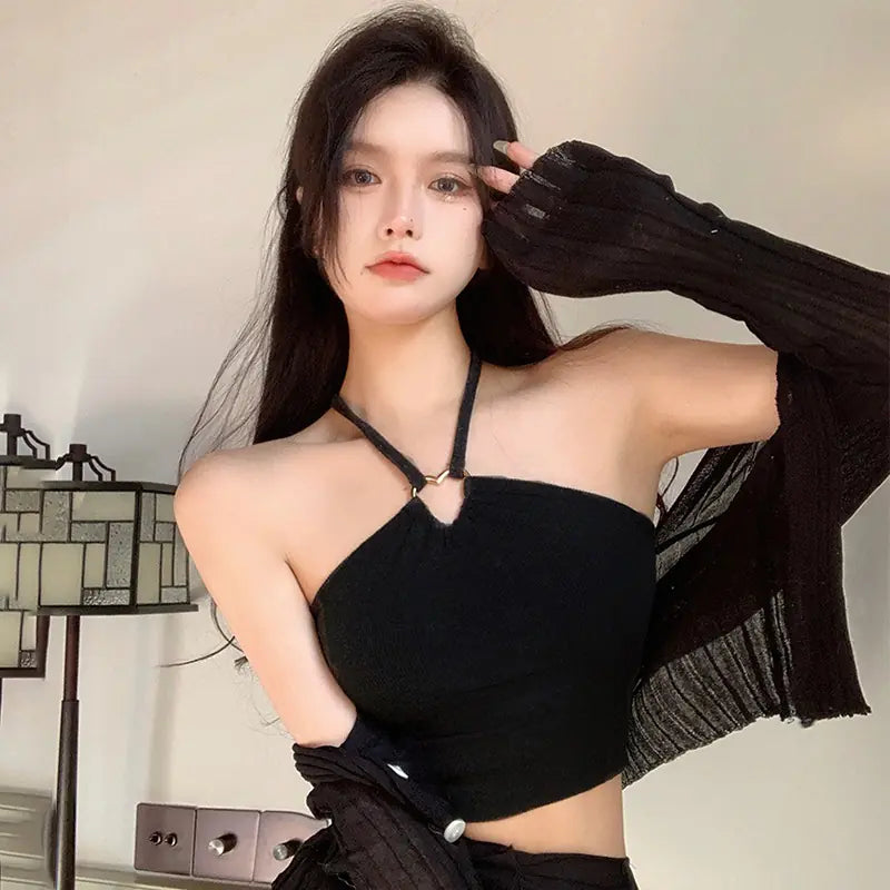 Korean Women's Solid Color Slim Sexy Bodysuit Top
