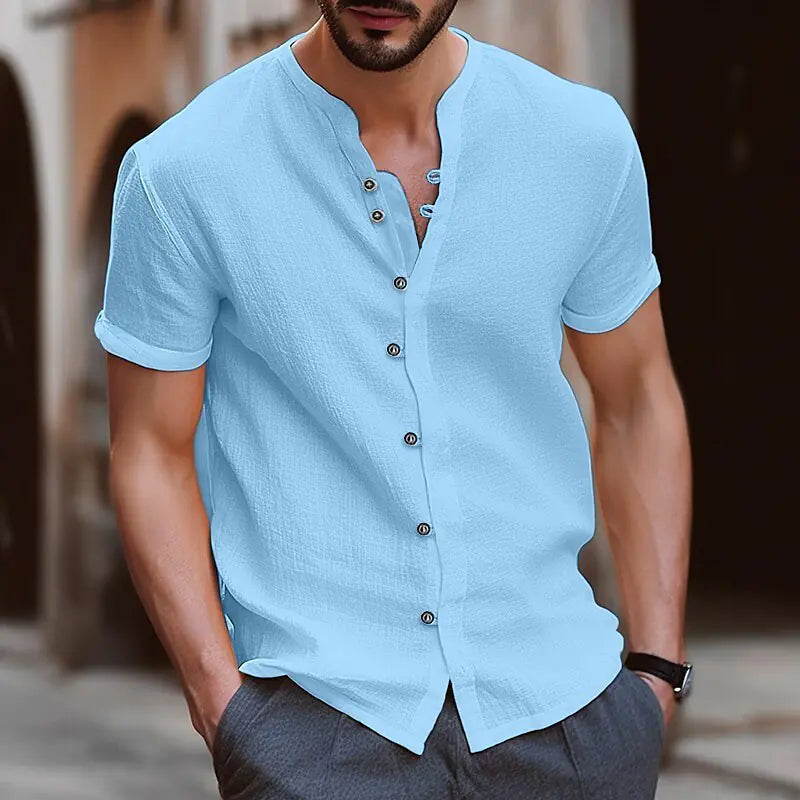 2023 Men's Vintage Cotton Linen Casual Short Sleeve Shirt