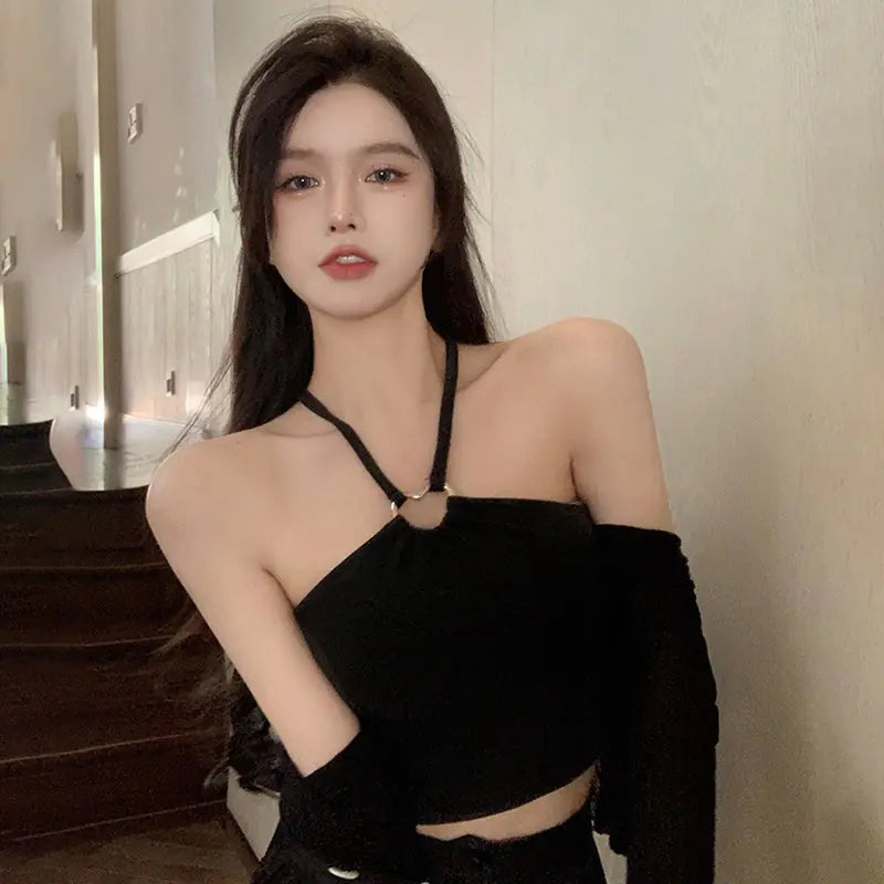 Korean Women's Solid Color Slim Sexy Bodysuit Top