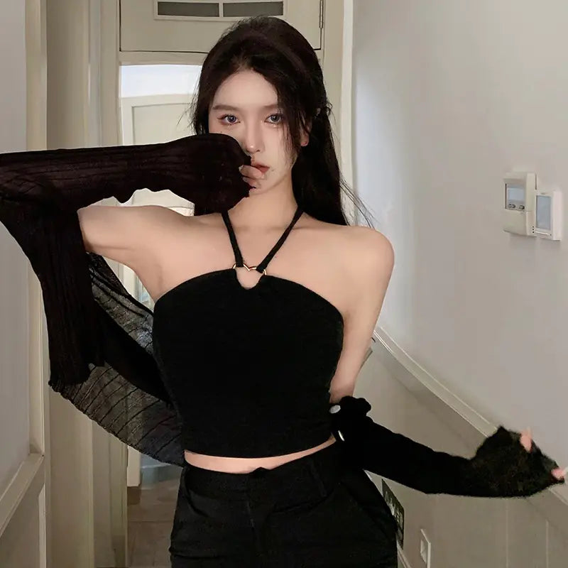 Korean Women's Solid Color Slim Sexy Bodysuit Top