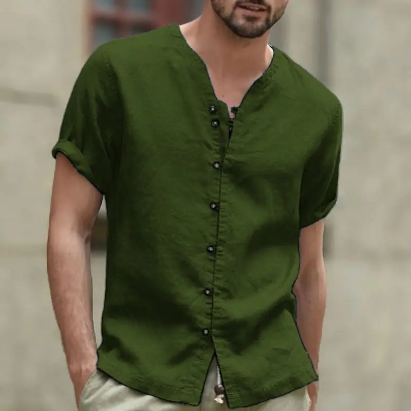 2023 Men's Vintage Cotton Linen Casual Short Sleeve Shirt