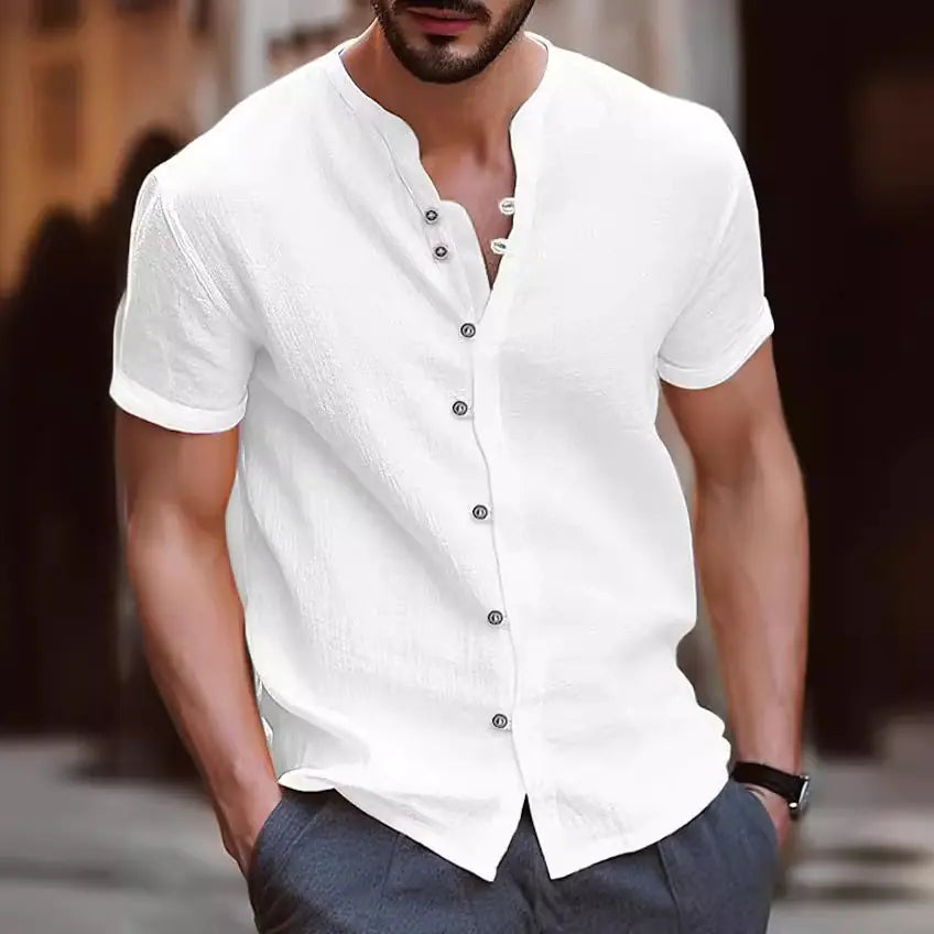 2023 Men's Vintage Cotton Linen Casual Short Sleeve Shirt