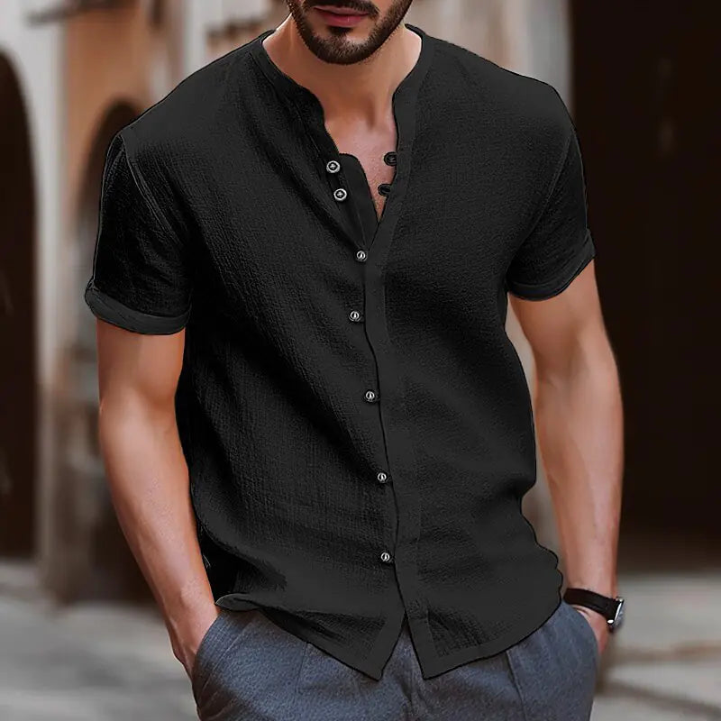 2023 Men's Vintage Cotton Linen Casual Short Sleeve Shirt