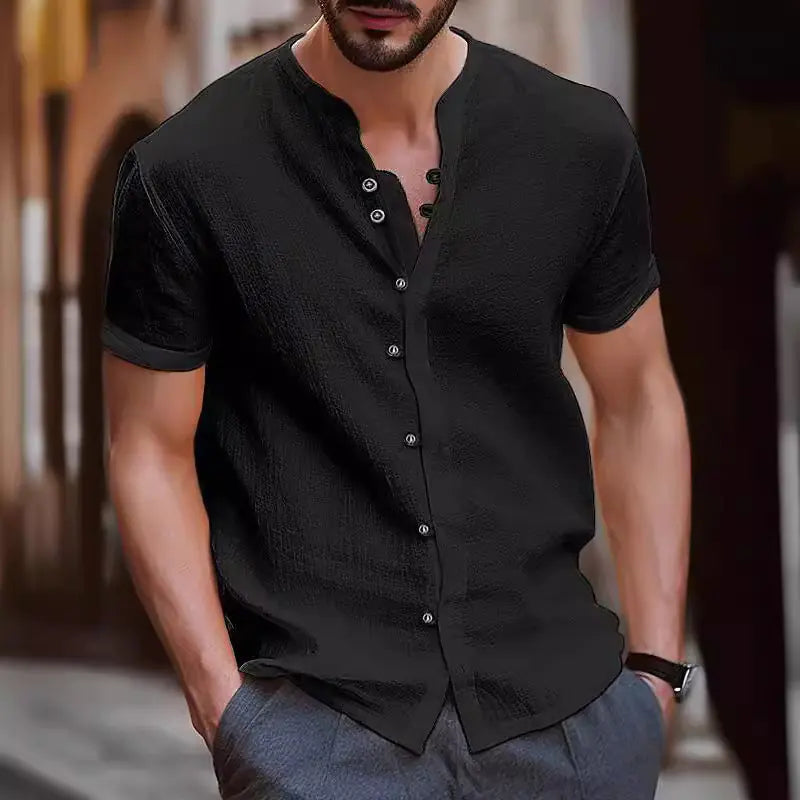 2023 Men's Vintage Cotton Linen Casual Short Sleeve Shirt