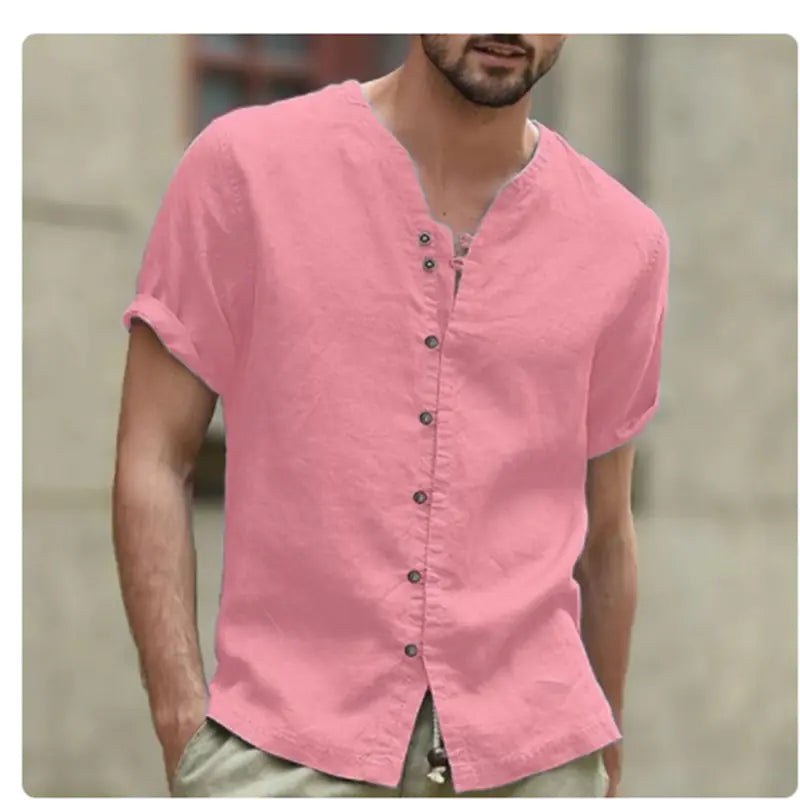 2023 Men's Vintage Cotton Linen Casual Short Sleeve Shirt