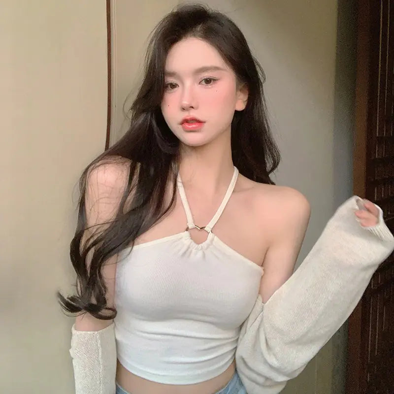 Korean Women's Solid Color Slim Sexy Bodysuit Top