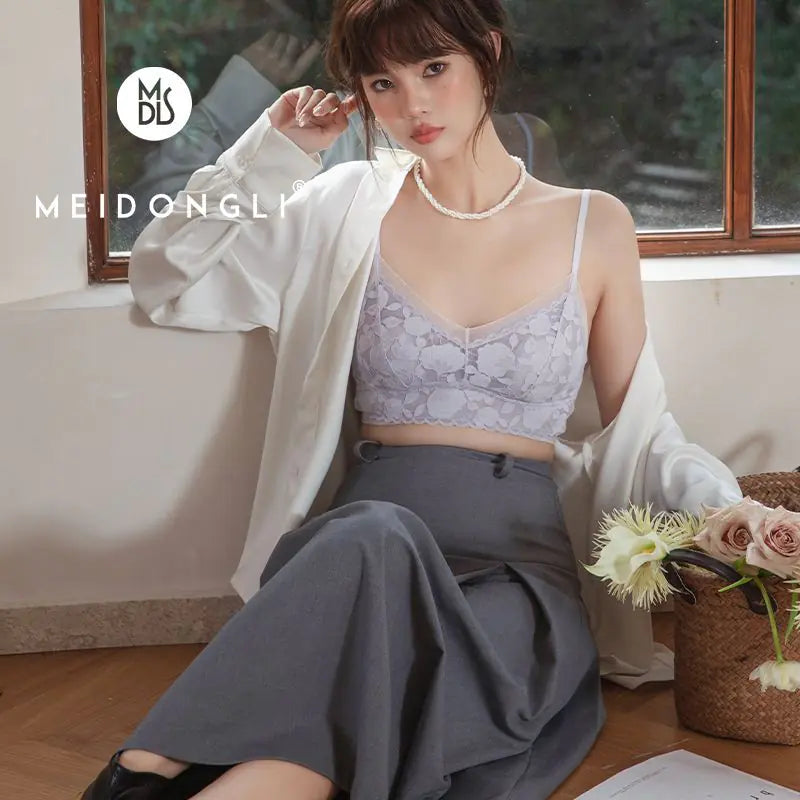 Ultra-Thin Lace Seamless Cooling Bra with Rabbit Ears